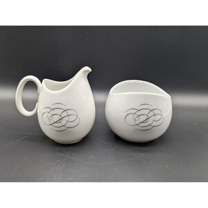 Raymond Loewy Continental China Script Sugar Creamer MCM Rosenthal 50s Scroll